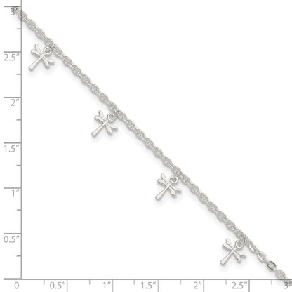 Sterling Silver Polished Dragonfly 9In Plus 1In Ext. Anklet