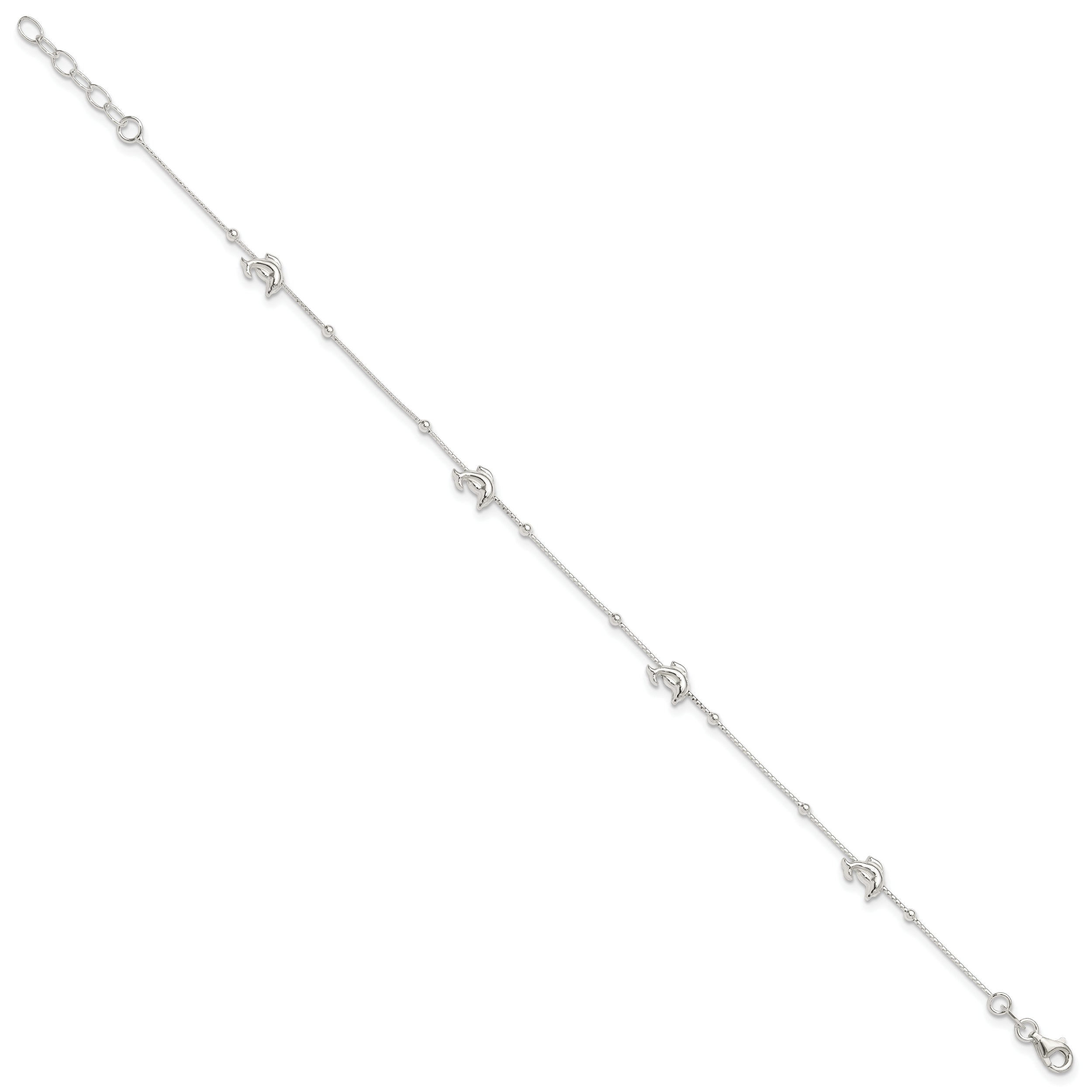 Sterling Silver Polished Dolphin9In Plus 1In Ext. Anklet