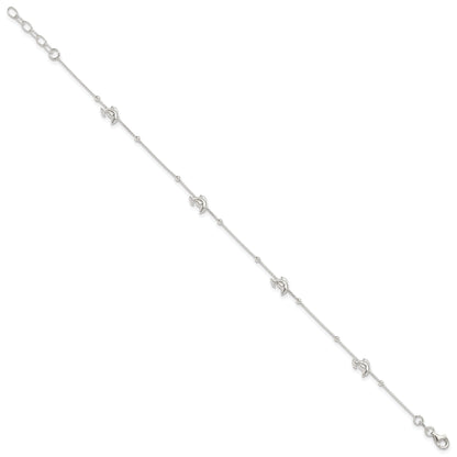 Sterling Silver Polished Dolphin9In Plus 1In Ext. Anklet