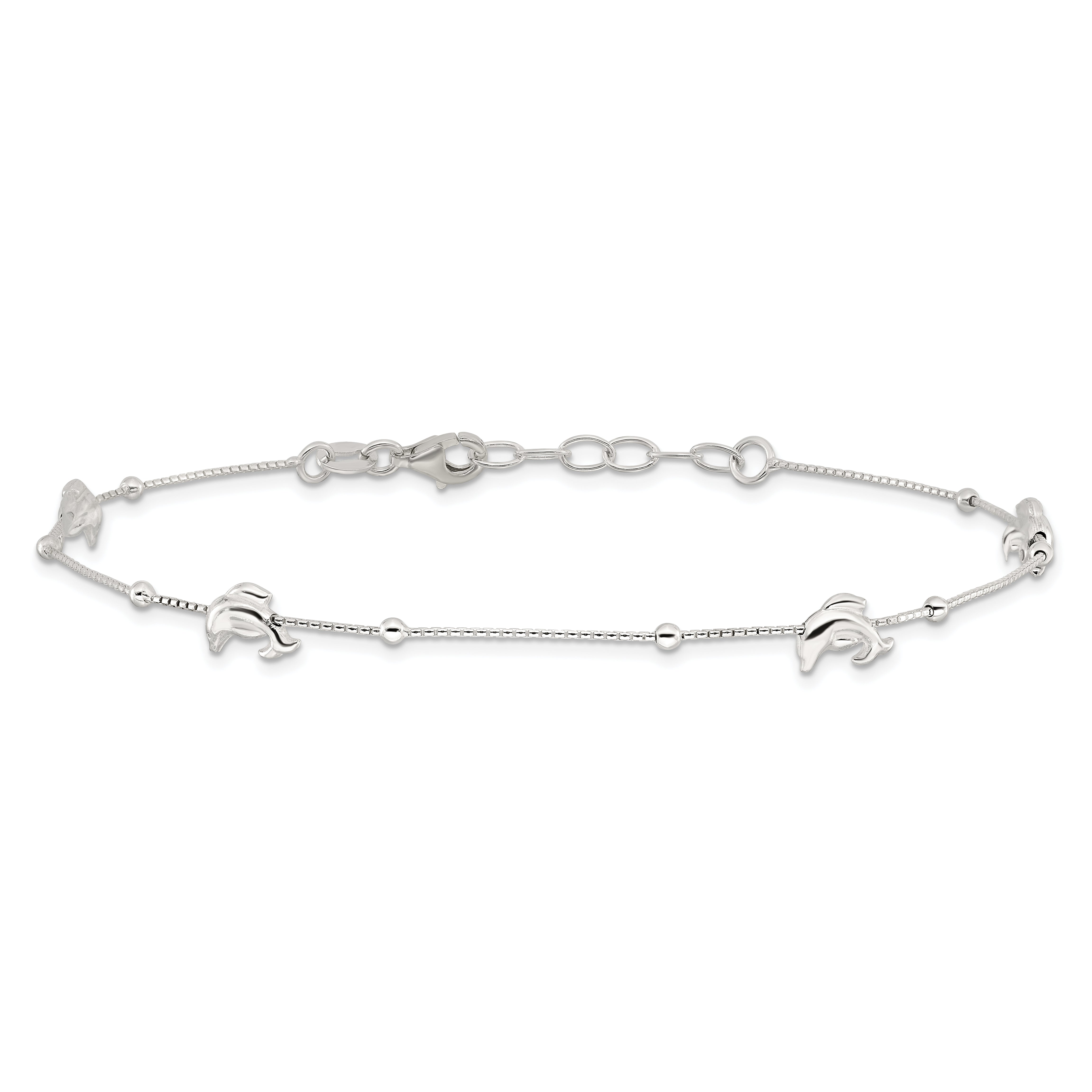 Sterling Silver Polished Dolphin9In Plus 1In Ext. Anklet