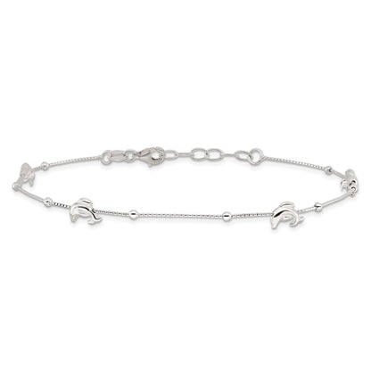 Sterling Silver Polished Dolphin9In Plus 1In Ext. Anklet