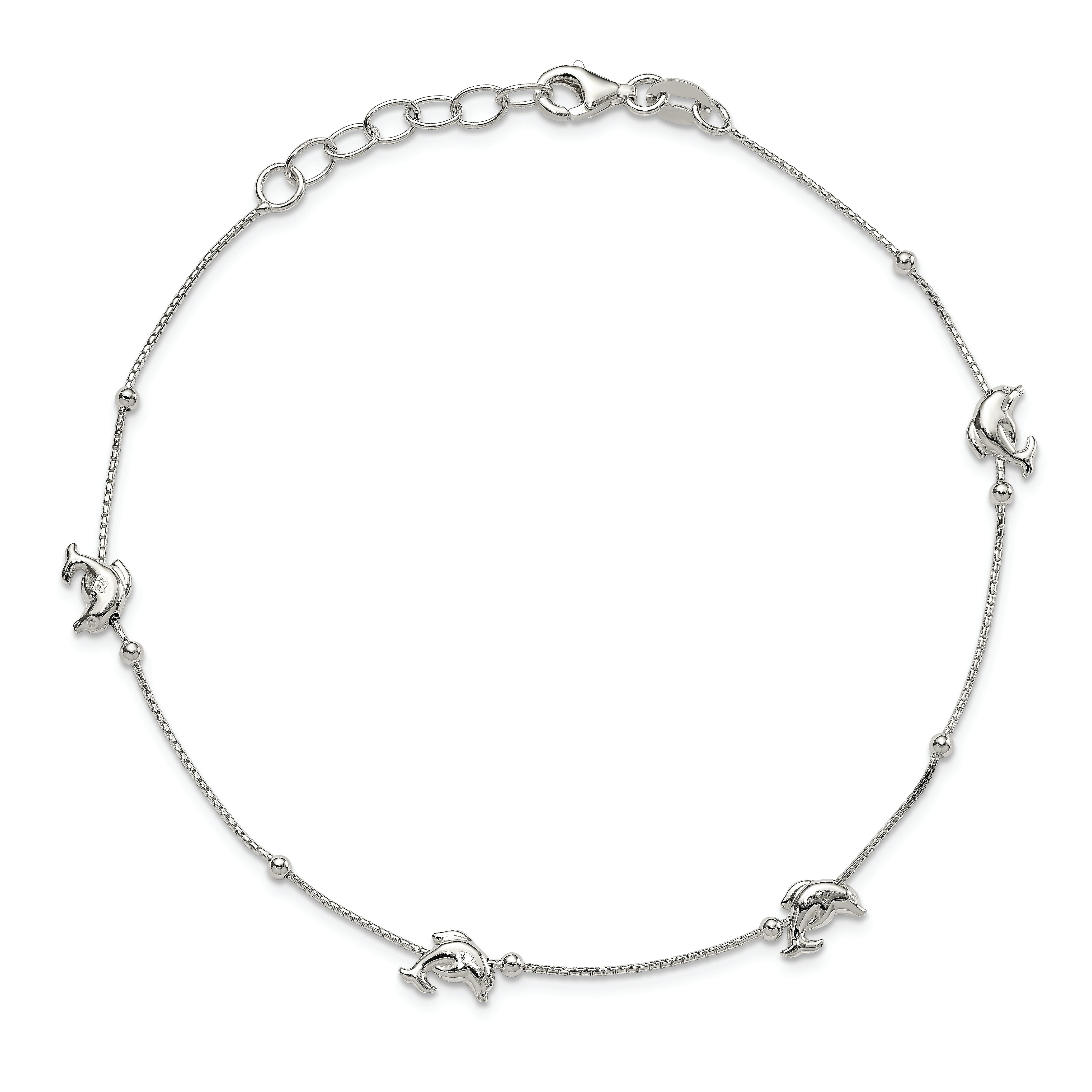 Sterling Silver Polished Dolphin9In Plus 1In Ext. Anklet