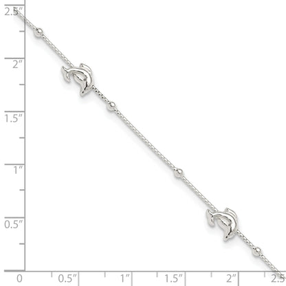 Sterling Silver Polished Dolphin9In Plus 1In Ext. Anklet