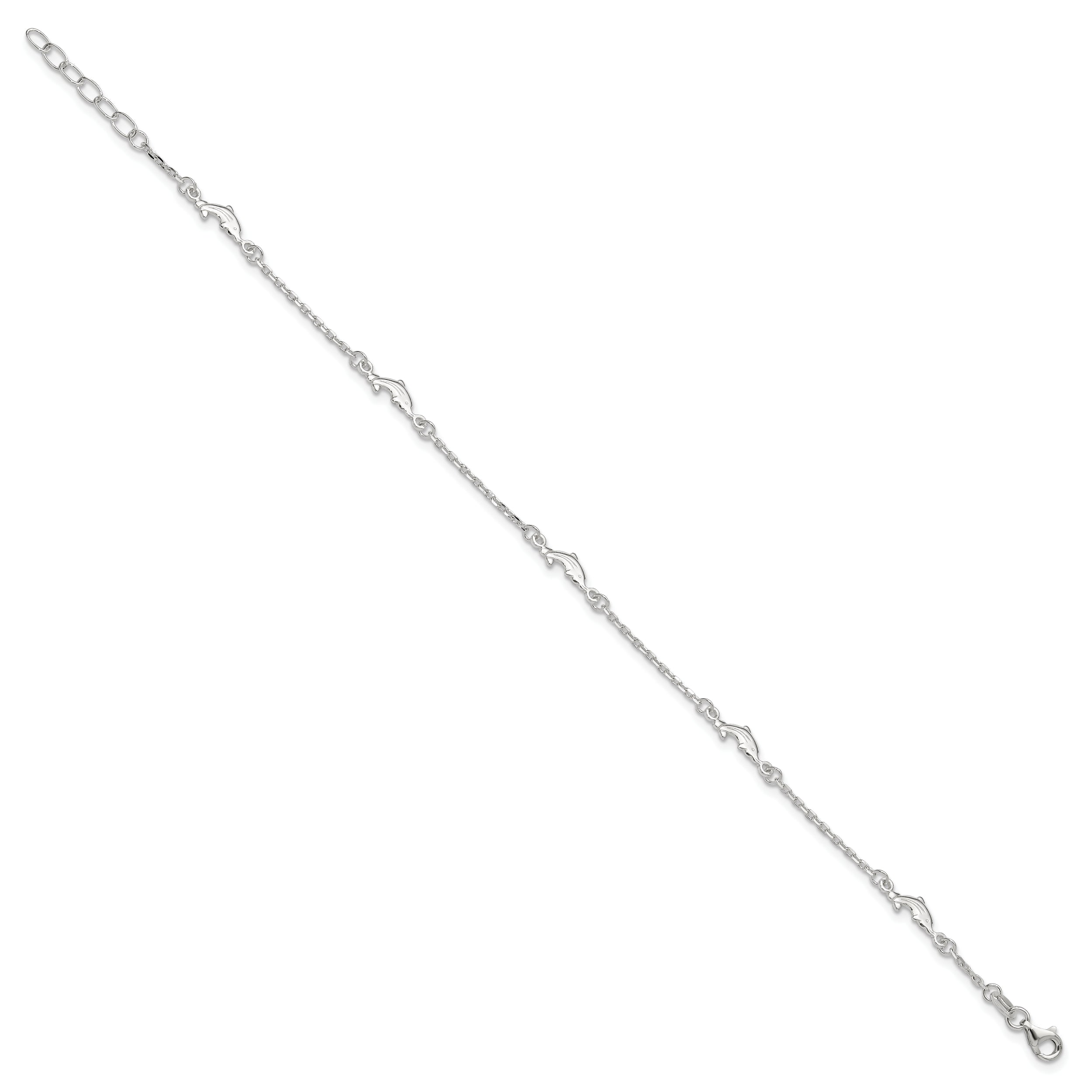 Sterling Silver Polished Dolphin 9In Plus 1In Ext. Anklet