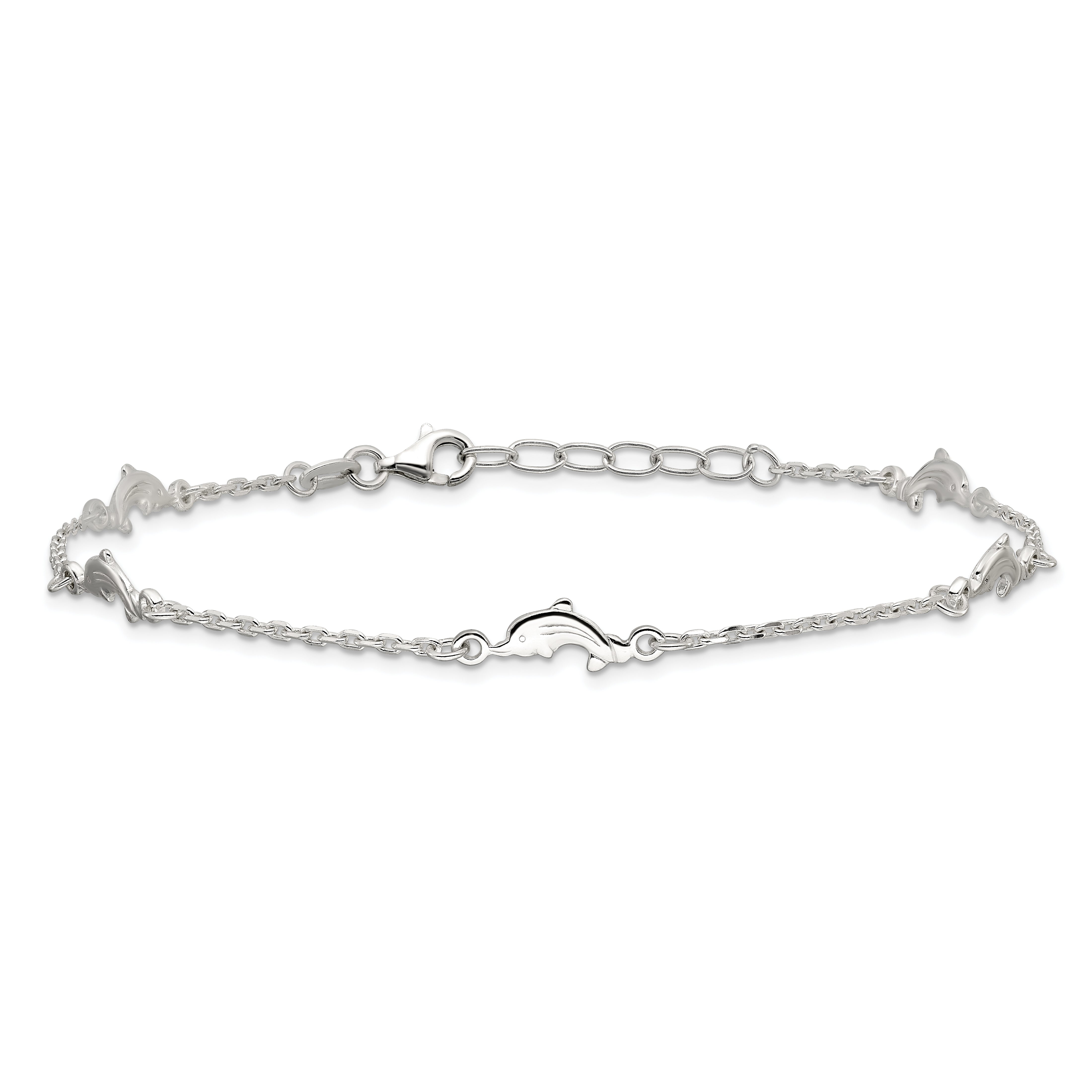 Sterling Silver Polished Dolphin 9In Plus 1In Ext. Anklet