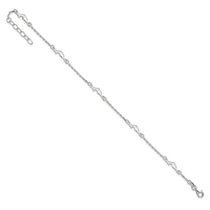 Sterling Silver Polished Dolphin 9In Plus 1In Ext. Anklet