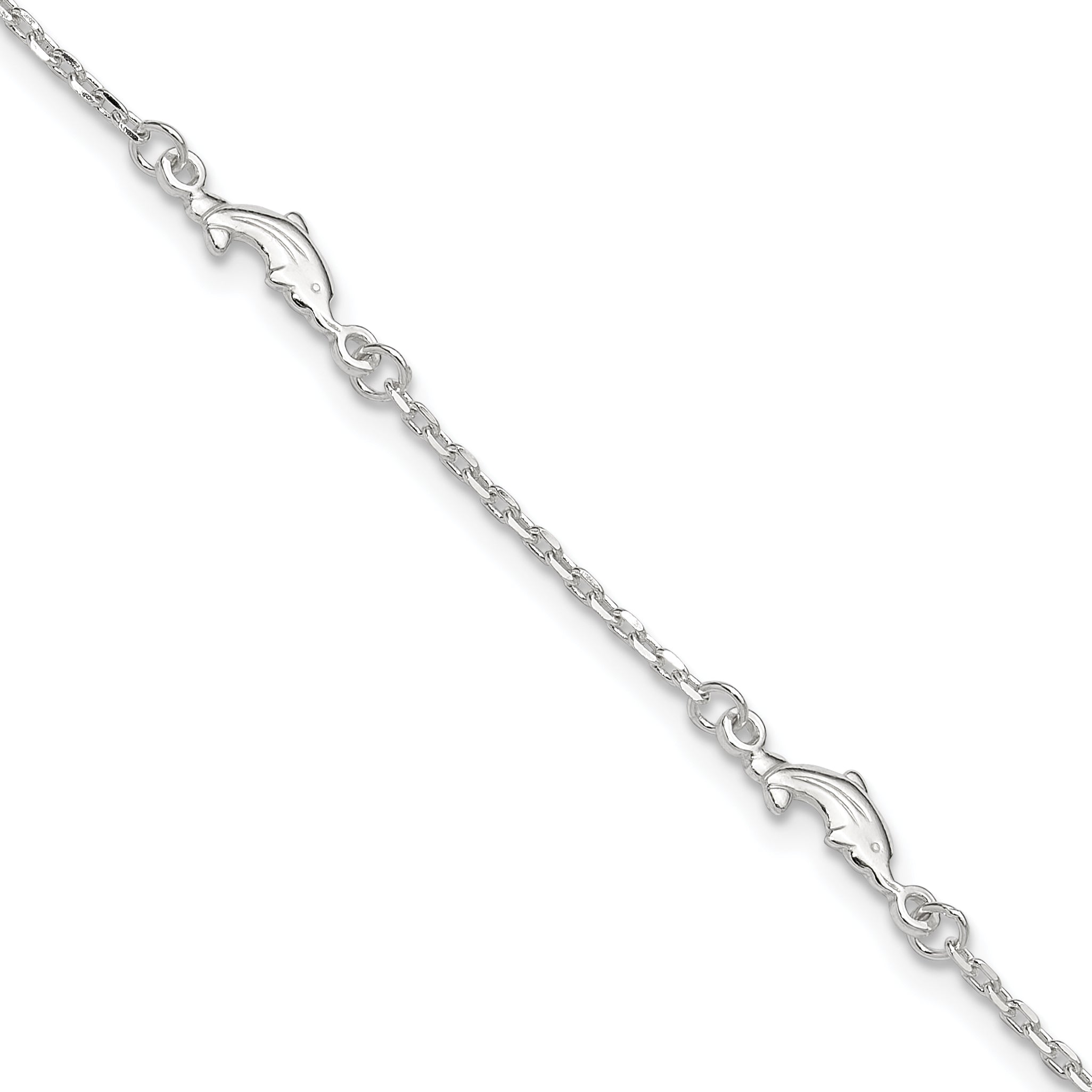 Sterling Silver Polished Dolphin 9In Plus 1In Ext. Anklet