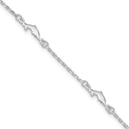Sterling Silver Polished Dolphin 9In Plus 1In Ext. Anklet
