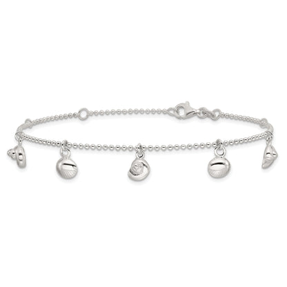 Sterling Silver Sea Shell 8In Plus 1In Ext. Anklet