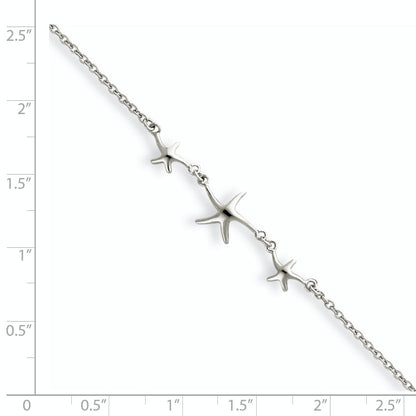 Sterling Silver Rhodium-Plated 10In W/1In Ext Three Stars Anklet
