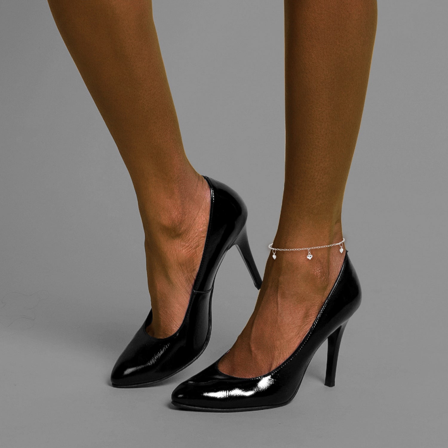 Sterling Silver Polished Puffed Heart 9In Plus1In Ext Anklet