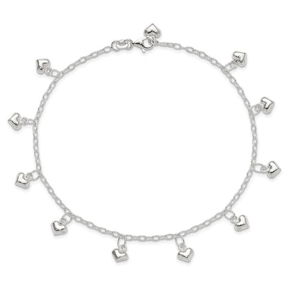 Sterling Silver Polished Puffed Heart Anklet