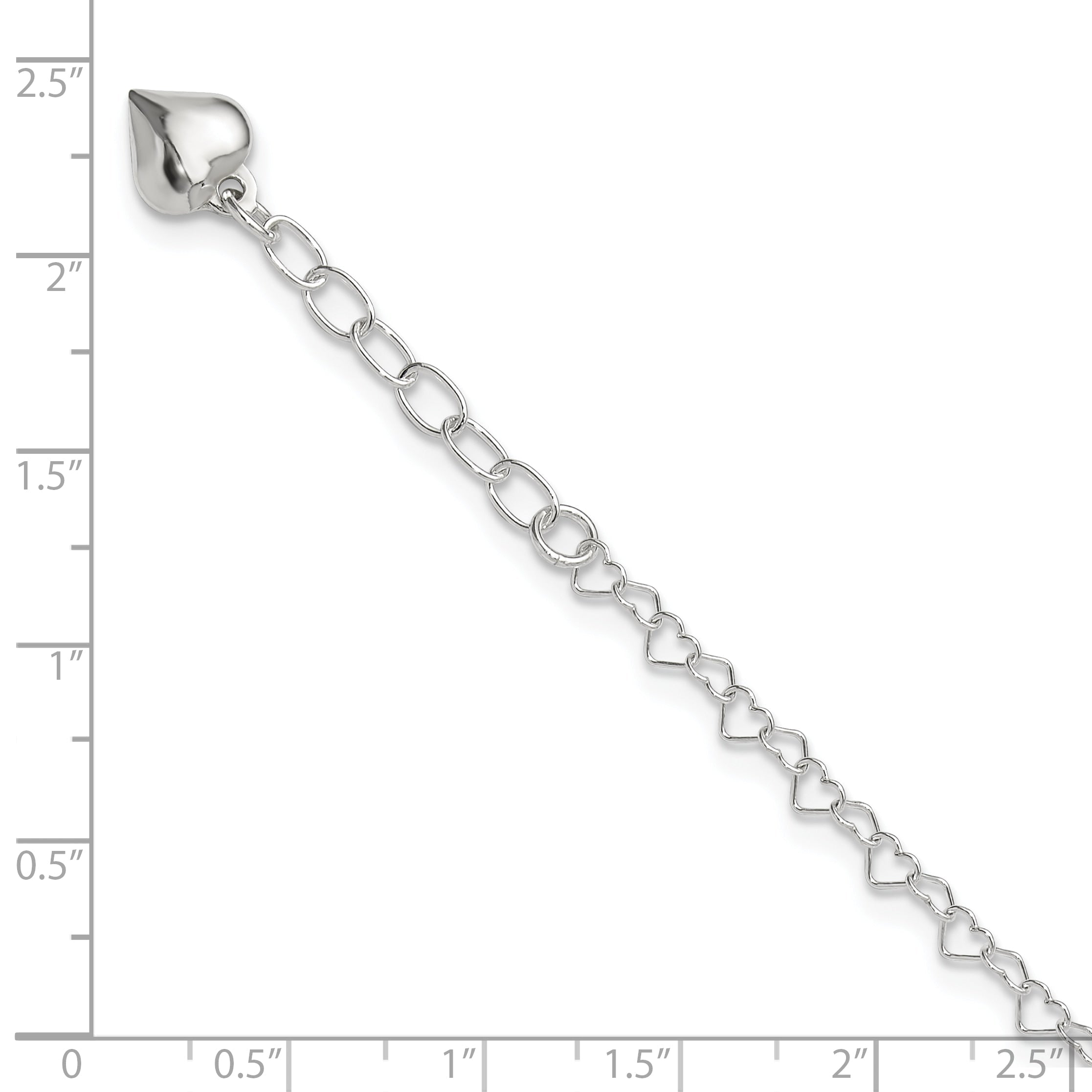 Sterling Silver Polished Puffed Heart 9In Plus 1In Ext. Anklet