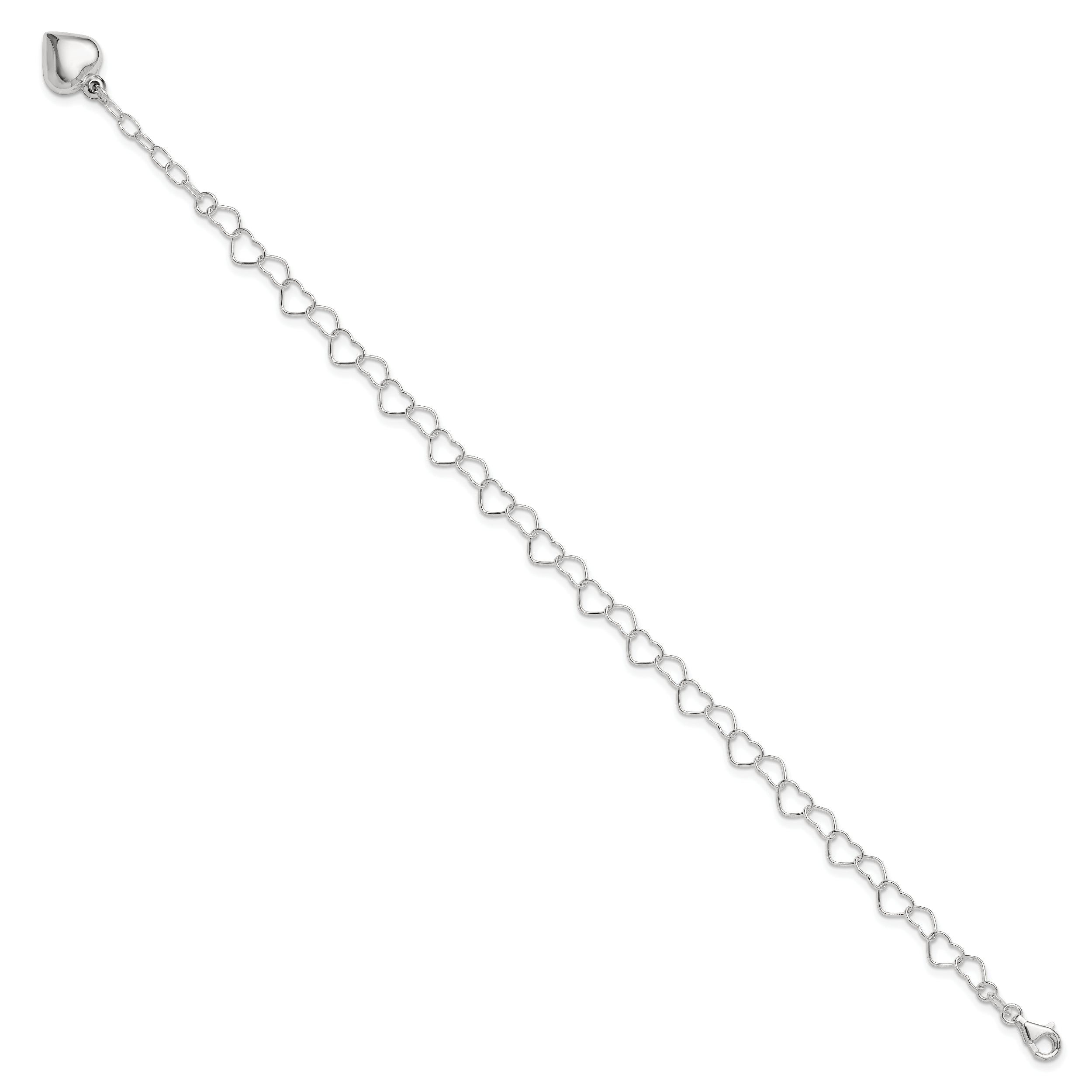 Sterling Silver Polished Puffed Heart 9 In Plus 1In Ext. Anklet