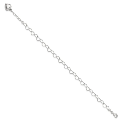 Sterling Silver Polished Puffed Heart 9 In Plus 1In Ext. Anklet