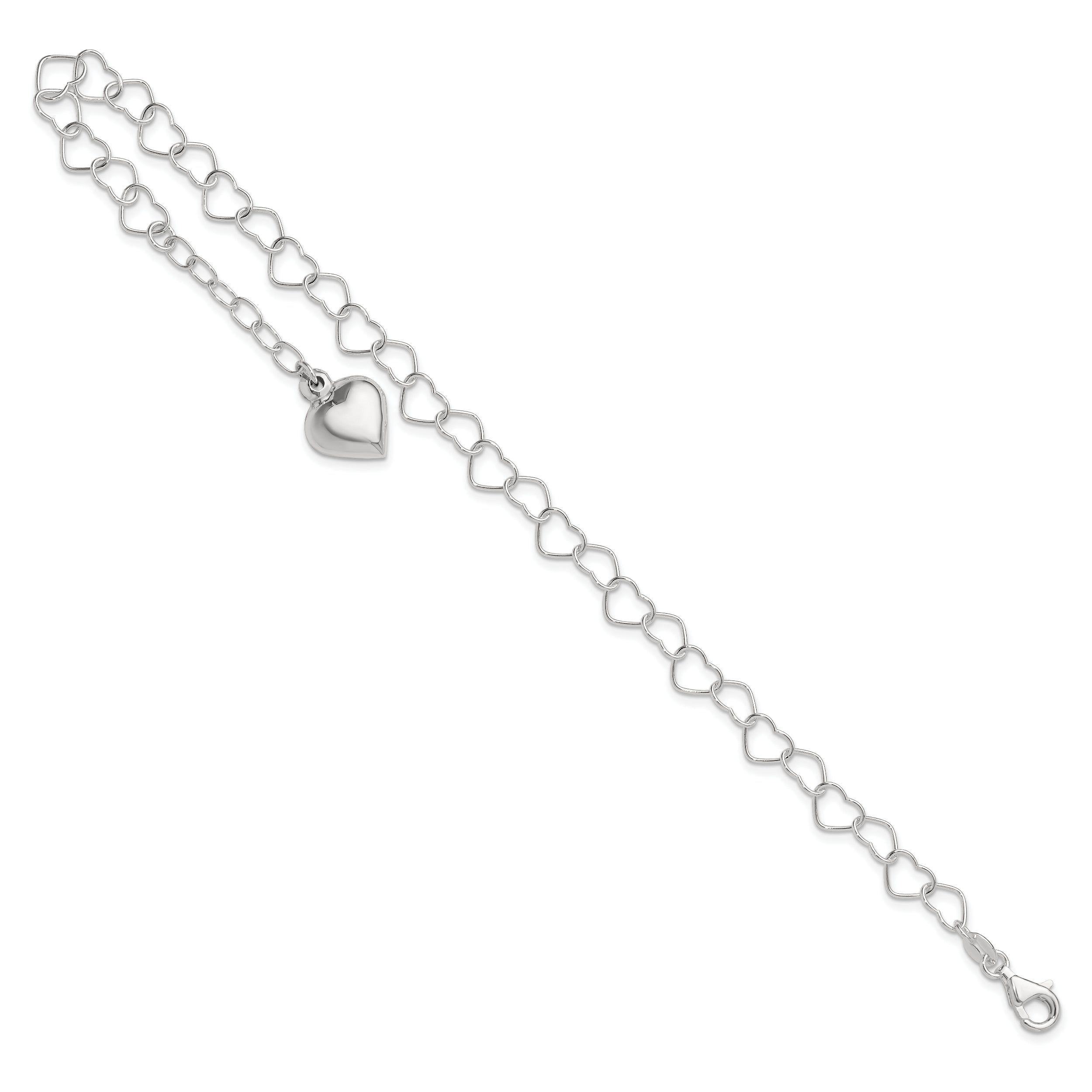 Sterling Silver Polished Puffed Heart 9 In Plus 1In Ext. Anklet