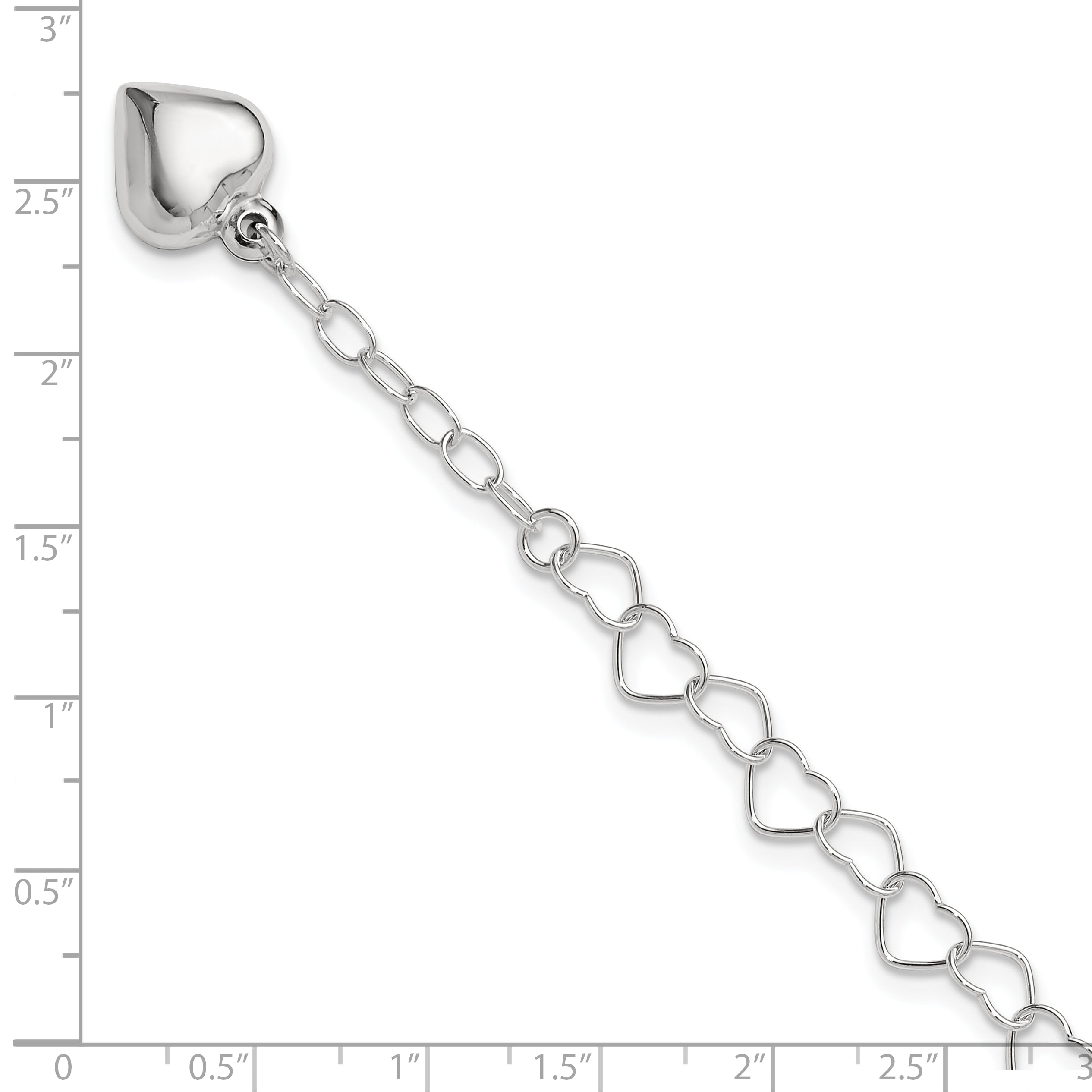 Sterling Silver Polished Puffed Heart 9 In Plus 1In Ext. Anklet