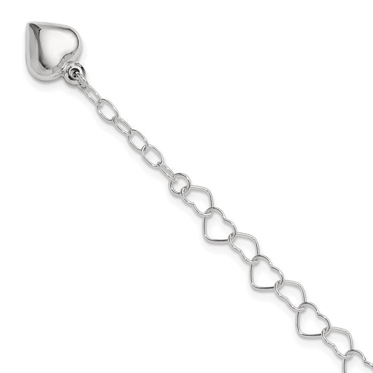 Sterling Silver Polished Puffed Heart 9 In Plus 1In Ext. Anklet