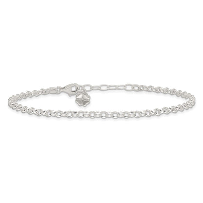 Sterling Silver Polished Four Leaf Clover 9In Plus 1In Ext. Anklet