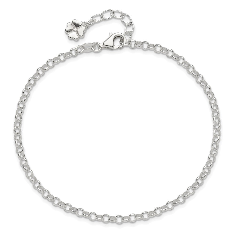Sterling Silver Polished Four Leaf Clover 9In Plus 1In Ext. Anklet