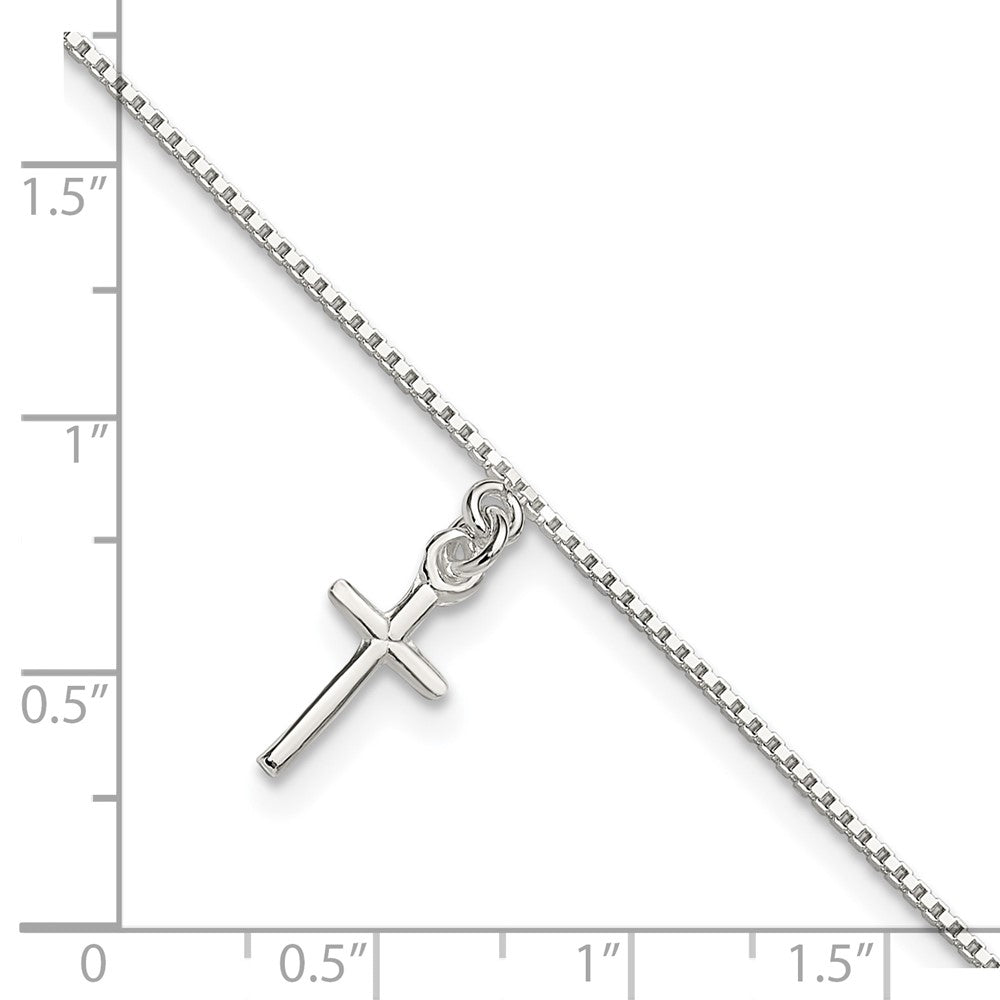 10 Inch Sterling Silver In Solid Polished Cross On Box Chain Anklet