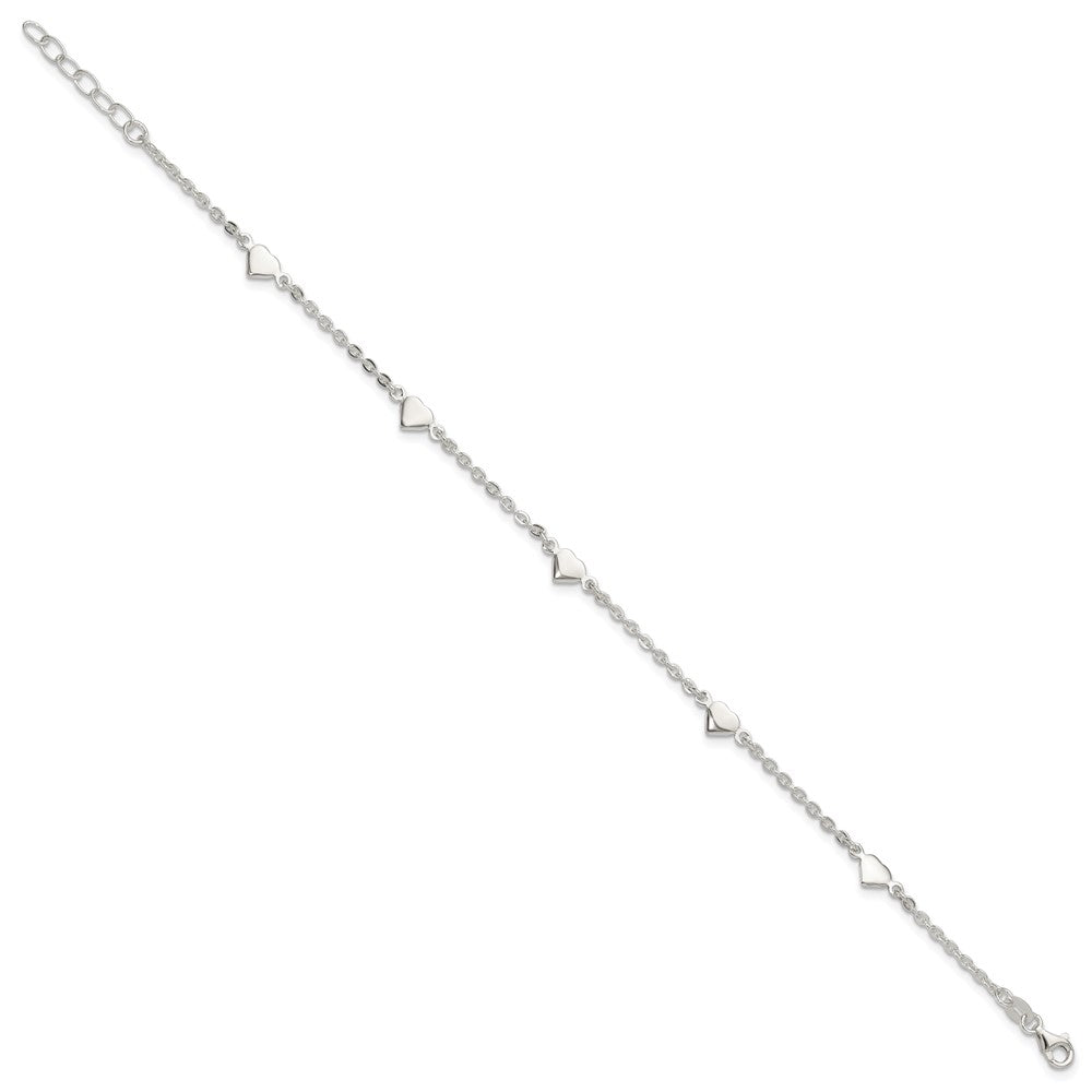 Sterling Silver 9 Inch Polished Heart Plus 1In Ext. Anklet