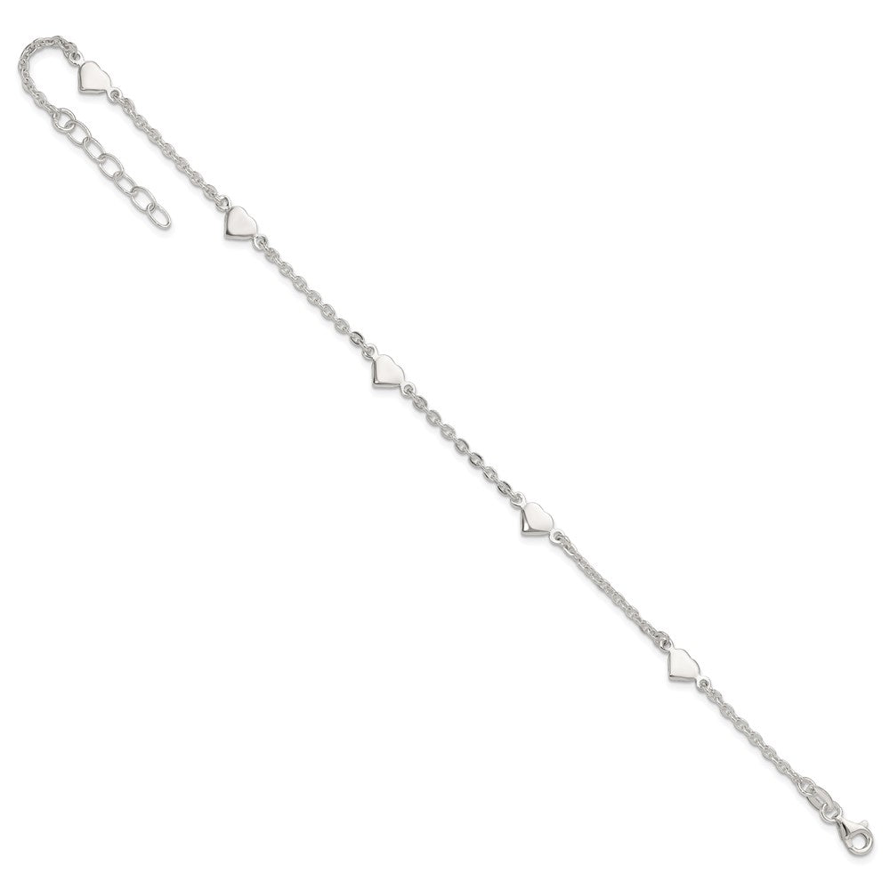 Sterling Silver 9 Inch Polished Heart Plus 1In Ext. Anklet