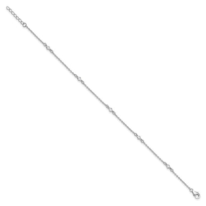 Sterling Silver Rhodium-Plated 9In Plus 1In Ext. 5 Station Cz Anklet