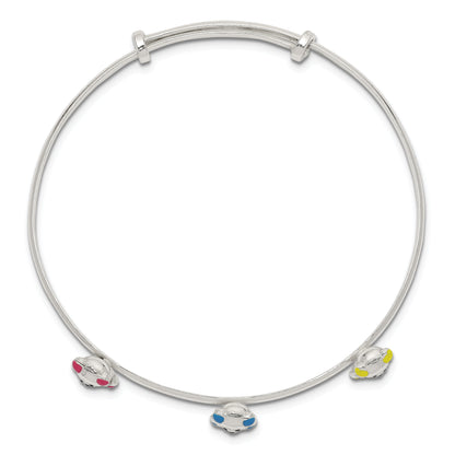 Sterling Silver Multi-Color Enamel Teddy Bear Adjustable Children'S Bangle