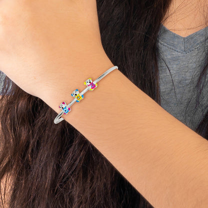 Sterling Silver Multi-Color Enamel Teddy Bear Adjustable Children'S Bangle