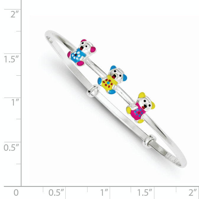Sterling Silver Multi-Color Enamel Teddy Bear Adjustable Children'S Bangle