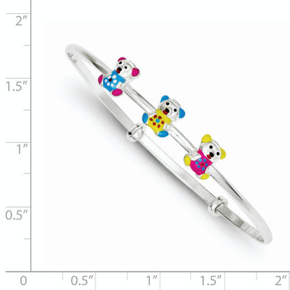 Sterling Silver Multi-Color Enamel Teddy Bear Adjustable Children'S Bangle