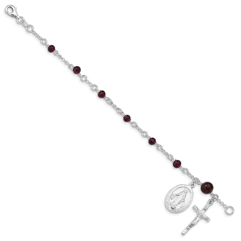6 Inch Sterling Silver Polished Rhodolite Garnet Children'S Rosary Bracelet
