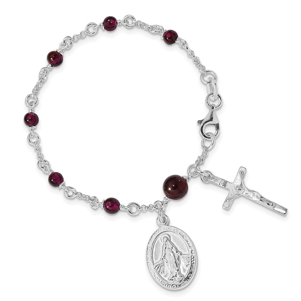 6 Inch Sterling Silver Polished Rhodolite Garnet Children'S Rosary Bracelet
