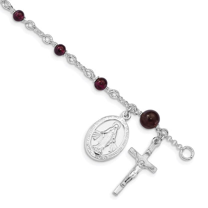 6 Inch Sterling Silver Polished Rhodolite Garnet Children'S Rosary Bracelet