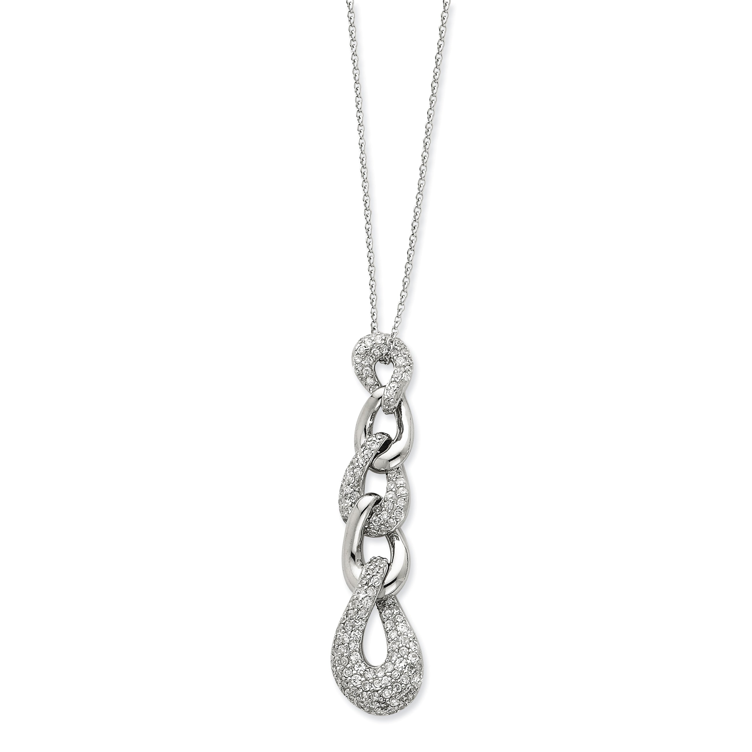 Sterling Silver Interlocking And Alternating Cz Ovals Necklace