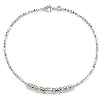 Sterling Silver 10Inch Polished Fancy Love Ring Anklet