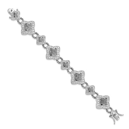7 Inch Sterling Silver Polished & Antiqued Fancy Cz Bracelet