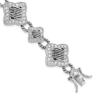 7 Inch Sterling Silver Polished & Antiqued Fancy Cz Bracelet