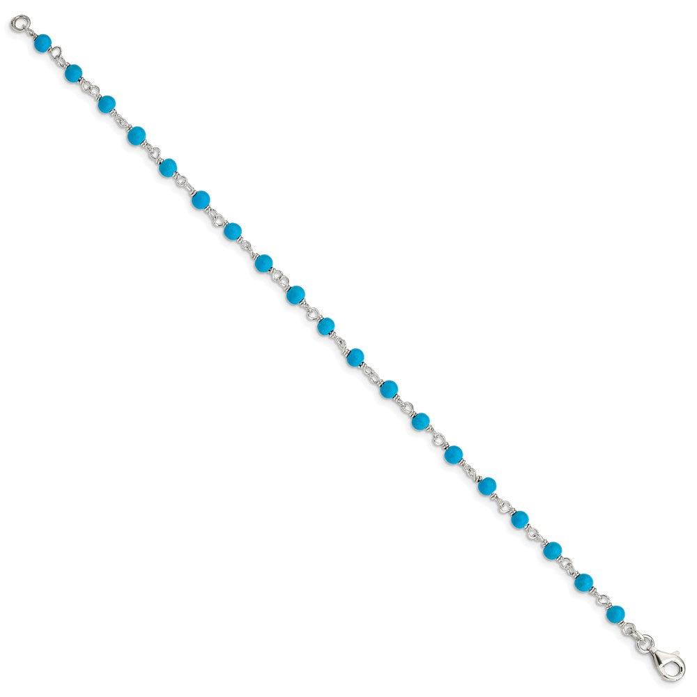 7.5 Inch Sterling Silver Genuine Turquoise Bead Polished Bracelet