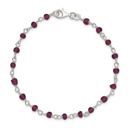 7.25 Inch Sterling Silver Dark Red Cz Polished Bracelet
