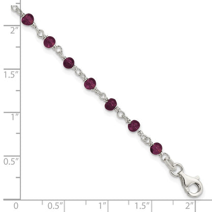 7.25 Inch Sterling Silver Dark Red Cz Polished Bracelet