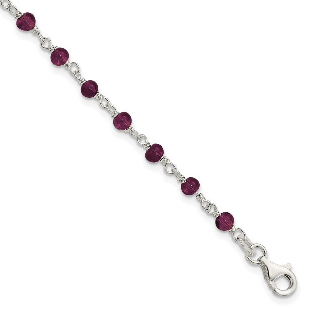 7.25 Inch Sterling Silver Dark Red Cz Polished Bracelet