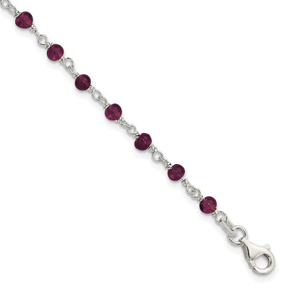 7.25 Inch Sterling Silver Dark Red Cz Polished Bracelet