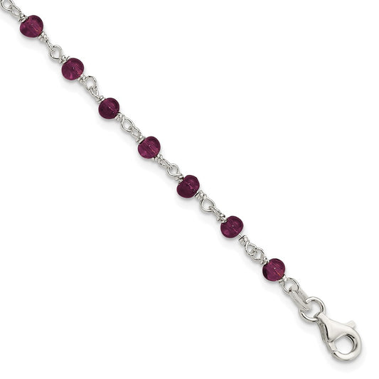 7.25 Inch Sterling Silver Dark Red Cz Polished Bracelet
