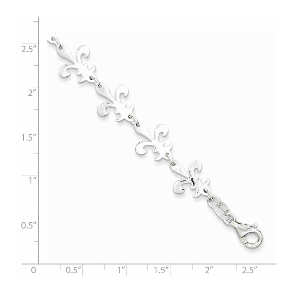 7.5 Inch Sterling Silver Polished Fleur De Lis Bracelet