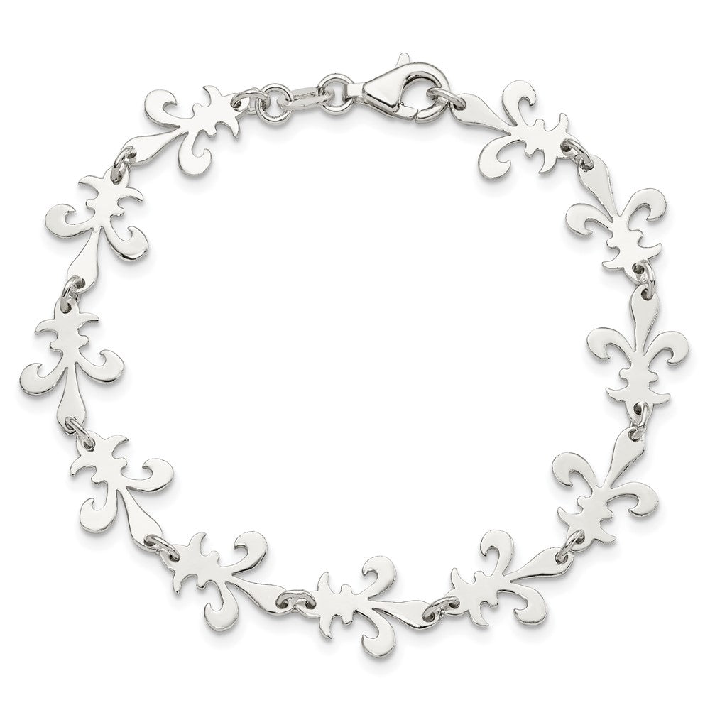 7.5 Inch Sterling Silver Polished Fleur De Lis Bracelet