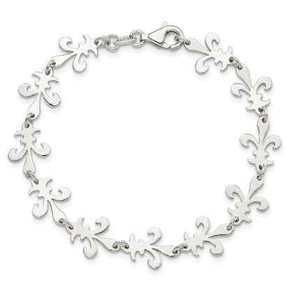 7.5 Inch Sterling Silver Polished Fleur De Lis Bracelet