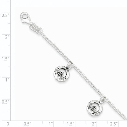 7 Inch Sterling Silver Antiqued Claddagh Bracelet