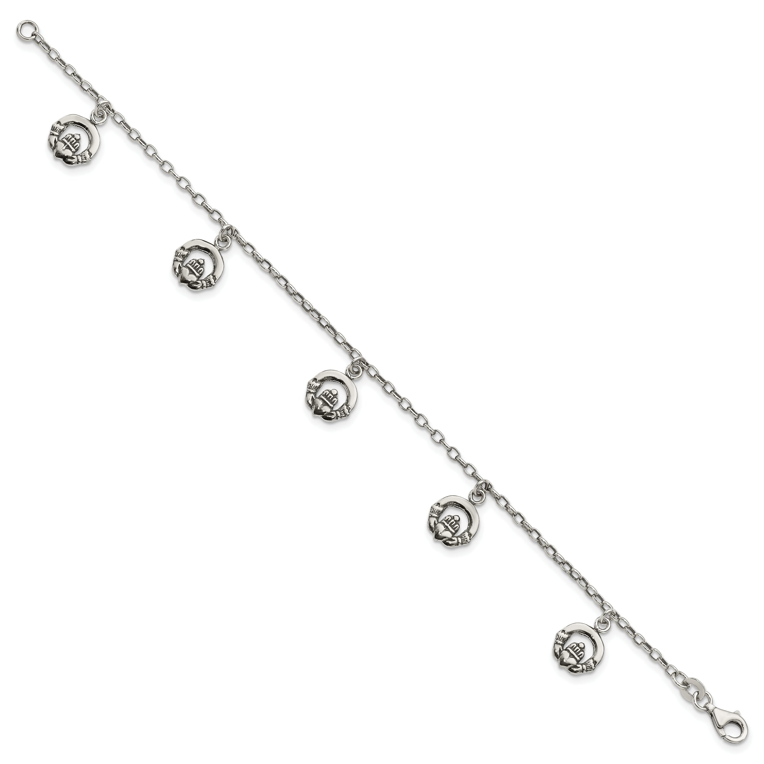 7 Inch Sterling Silver Antiqued Claddagh Bracelet